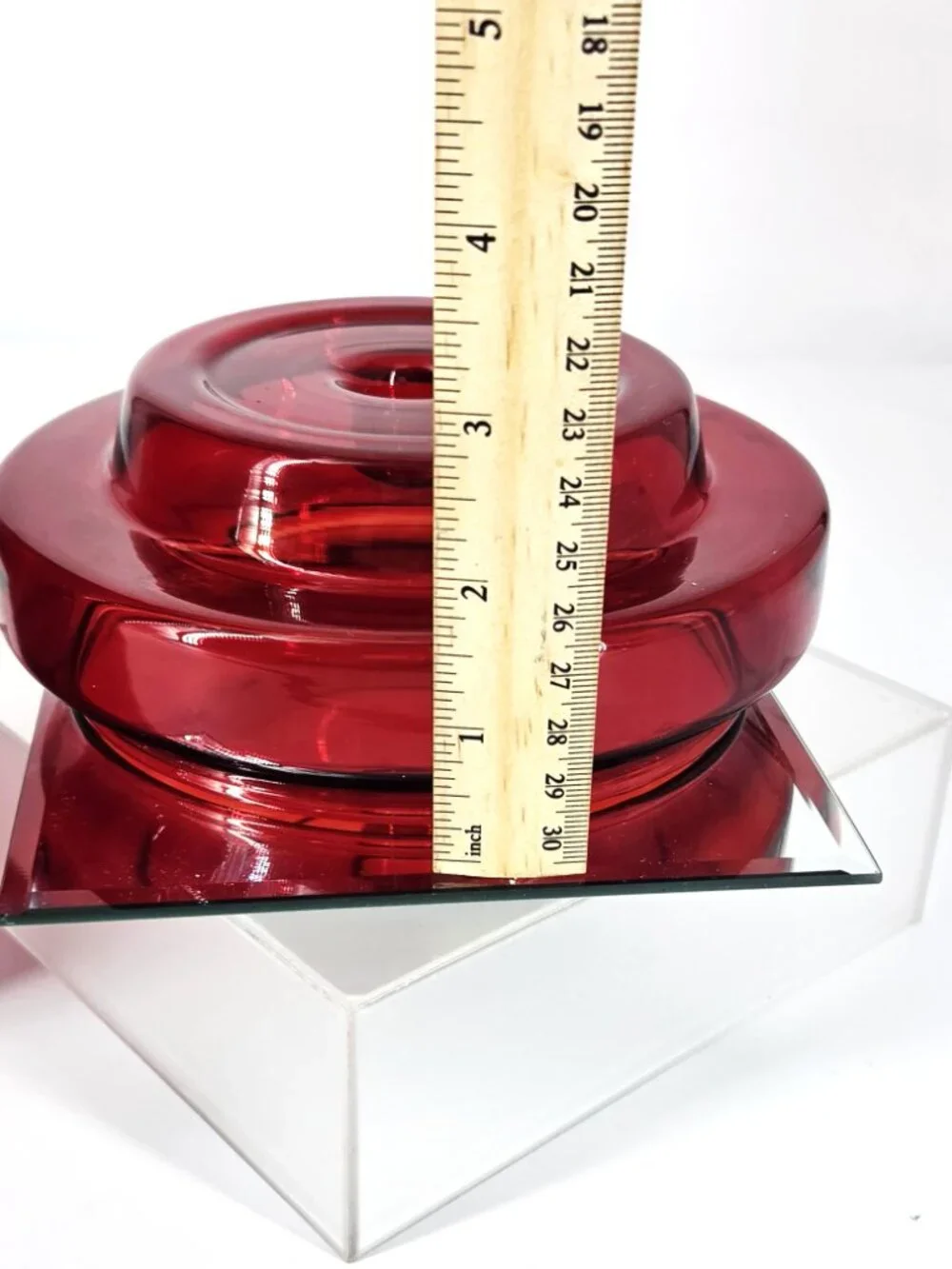 Fenton VTG 1980s Holiday Designs Ruby Red Glass 2 Piece Hurricane Candle Holder
